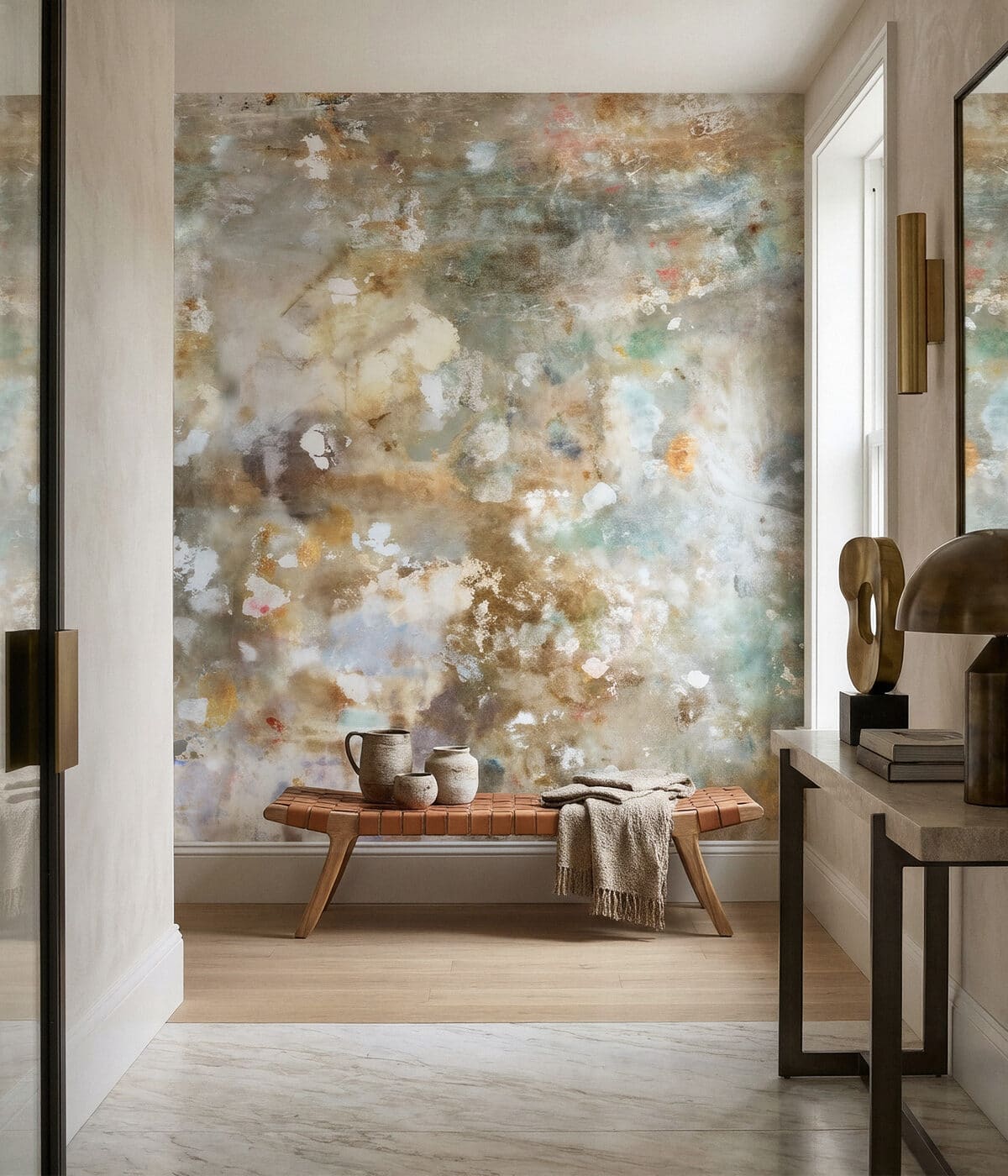 Colorful custom mural wallcovering in a modern room